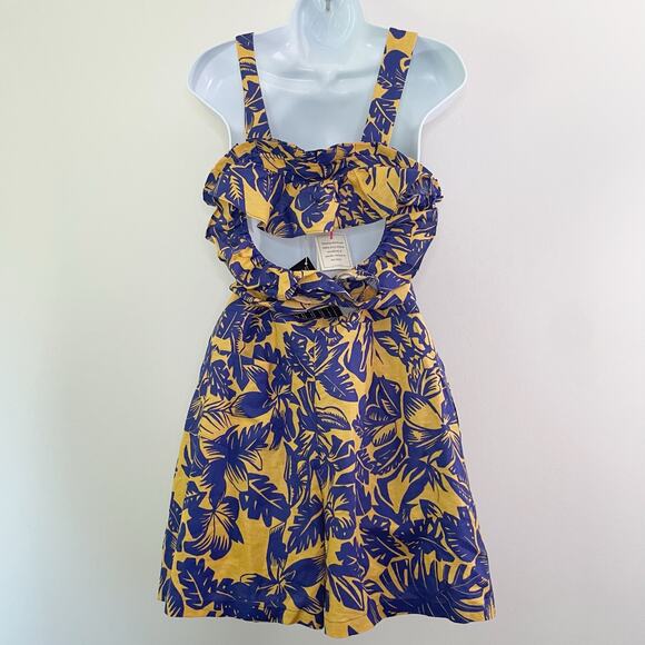 NWT See by Chloe Palm Leaf Print Romper Size 8 Linen Blend Tropical Beach Resort - Picture 2 of 12